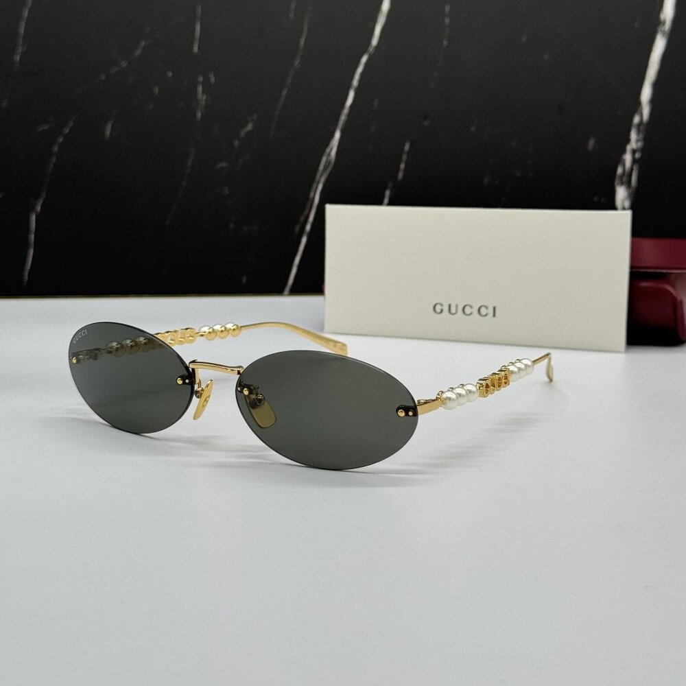 NEW GUCCI SUNGLASSES GOLD WOMEN OVAL EYEWEAR GUCCI GG1922S 001 - Picture 2 of 13